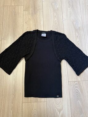 CHANEL Black Ribbed Knit Top